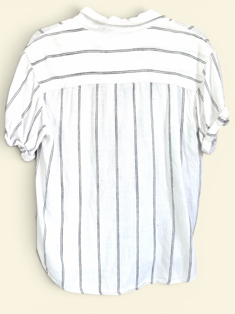 Mia & Tess White Black Striped Linen Blend Button Front Blouse Size Small - Picture 2 of 7